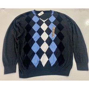 PRONTO UOMO BLUE Sweater Men’s 2XLT  Diamond Argyle Vneck Knit Pullover NWT